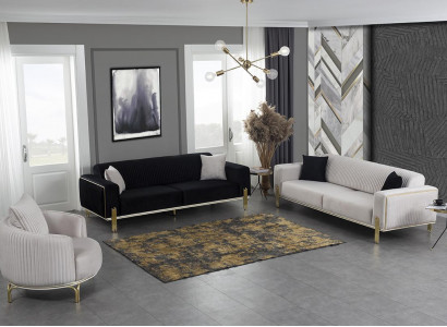 Luxus Sofagarnitur Dreisitzer Moderner Sessel Stoffmöbel Set 3tlg Schwarz 3+3+1